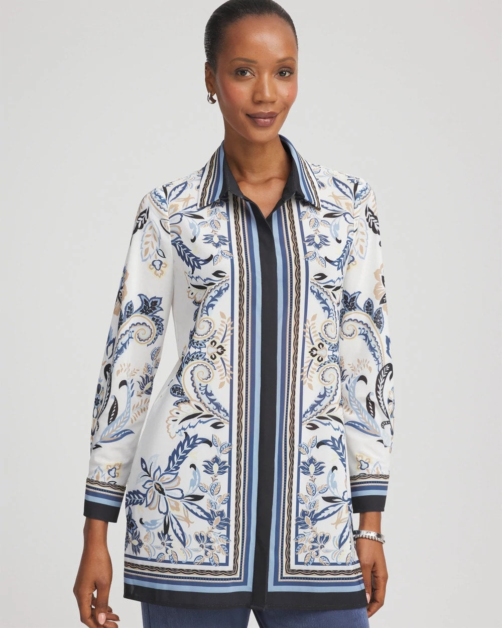 Chico's Travelers™ Collection Paisley Mesh Shirt Jacket