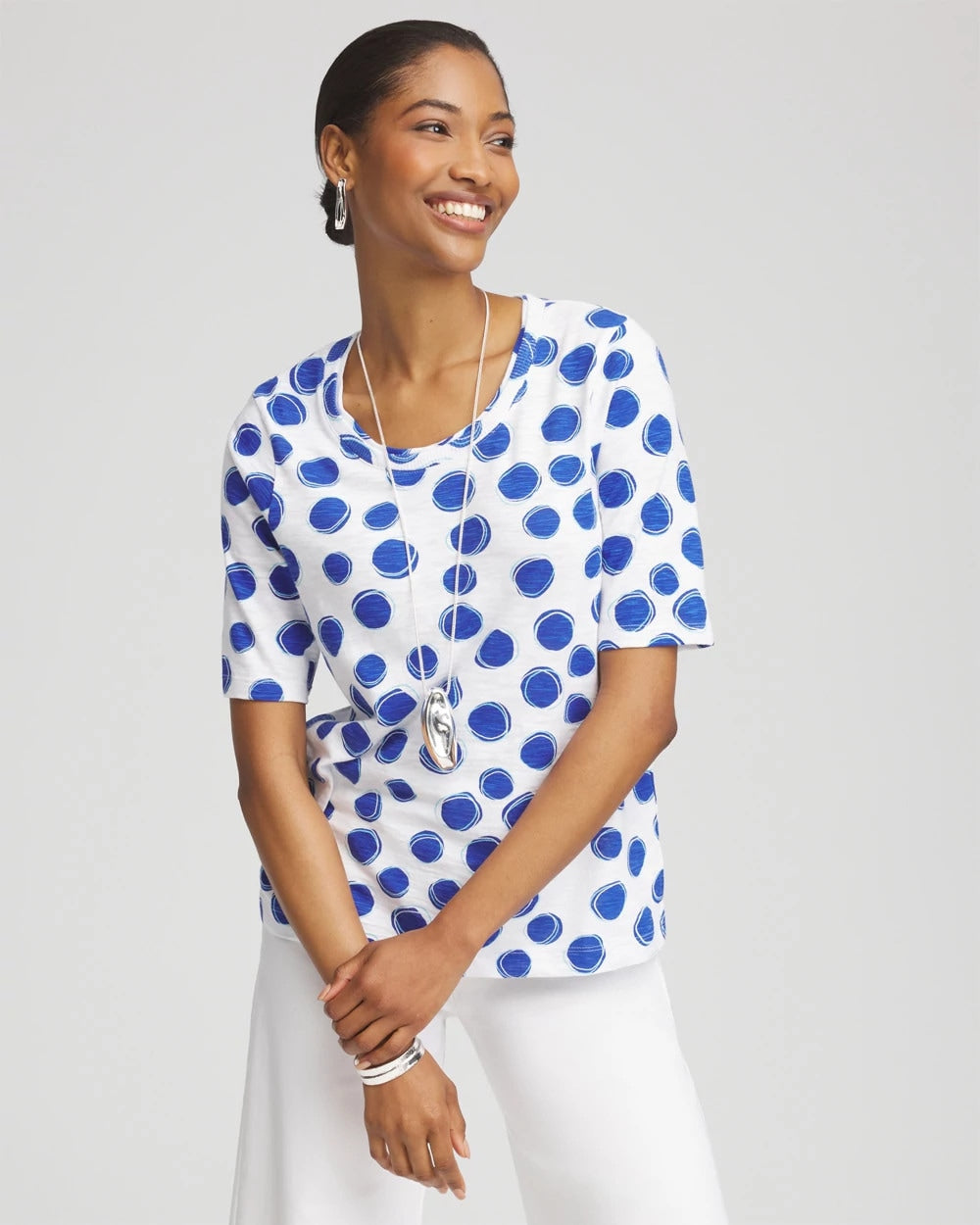 Chico's Polka-Dot Slub Short Sleeve Tee