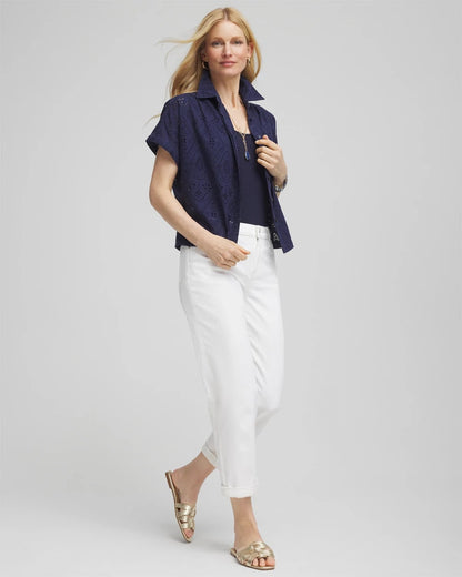Chico's Embroidered Eyelet Button-down Top