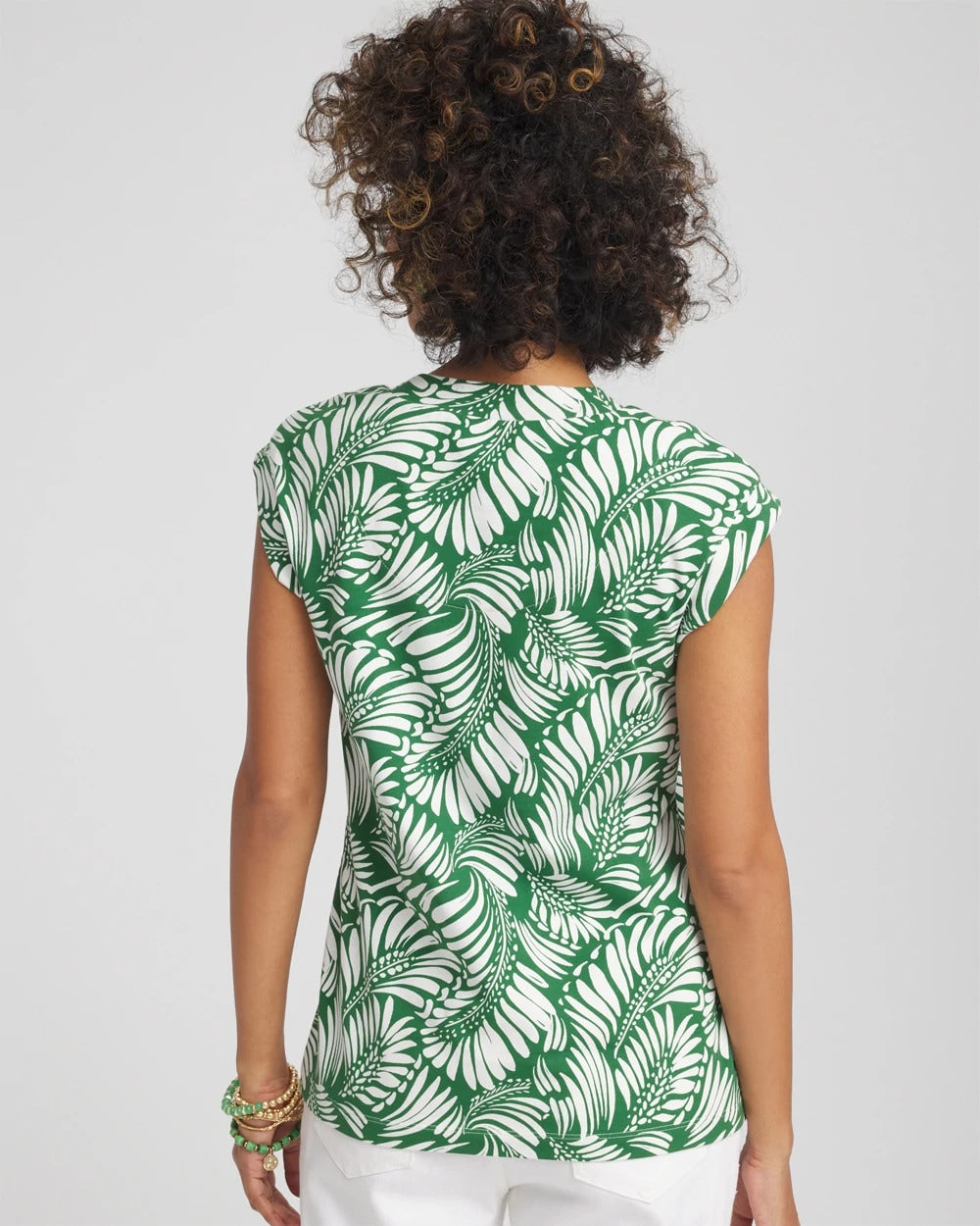 Chico's Palm-Frond-Print Cap-Sleeve Top