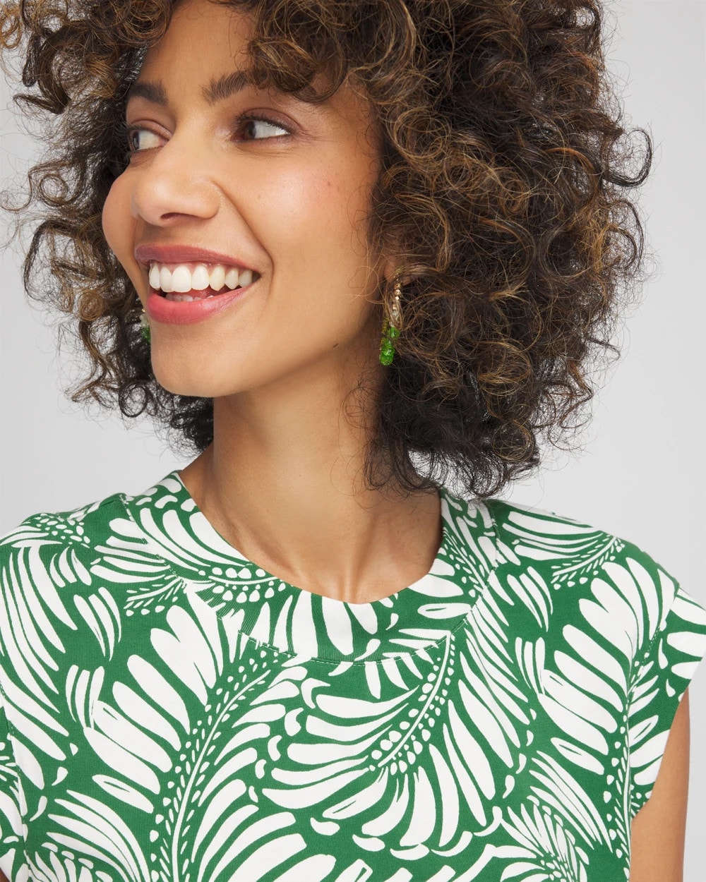 Chico's Palm-Frond-Print Cap-Sleeve Top