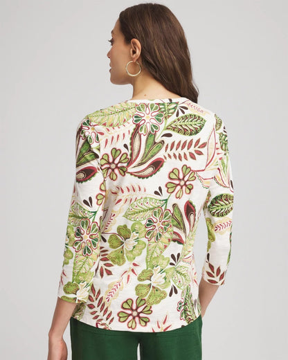 Chico's Tropical Cotton Slub Henley Shirt