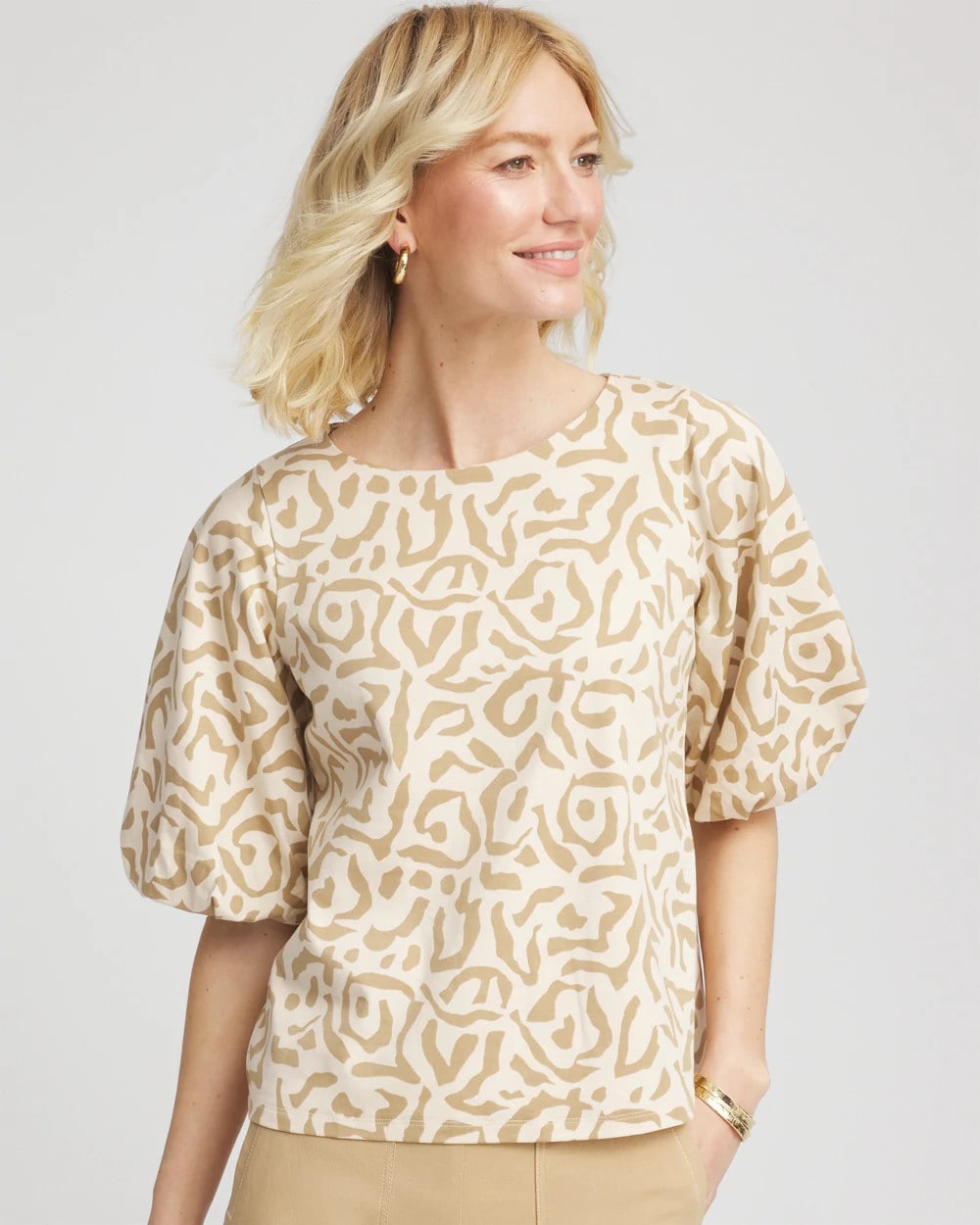 Chico's Animal Print Bubble Sleeve Top