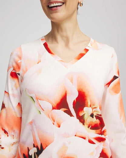 Chico's Tropical Floral 3/4 Sleeve Tee