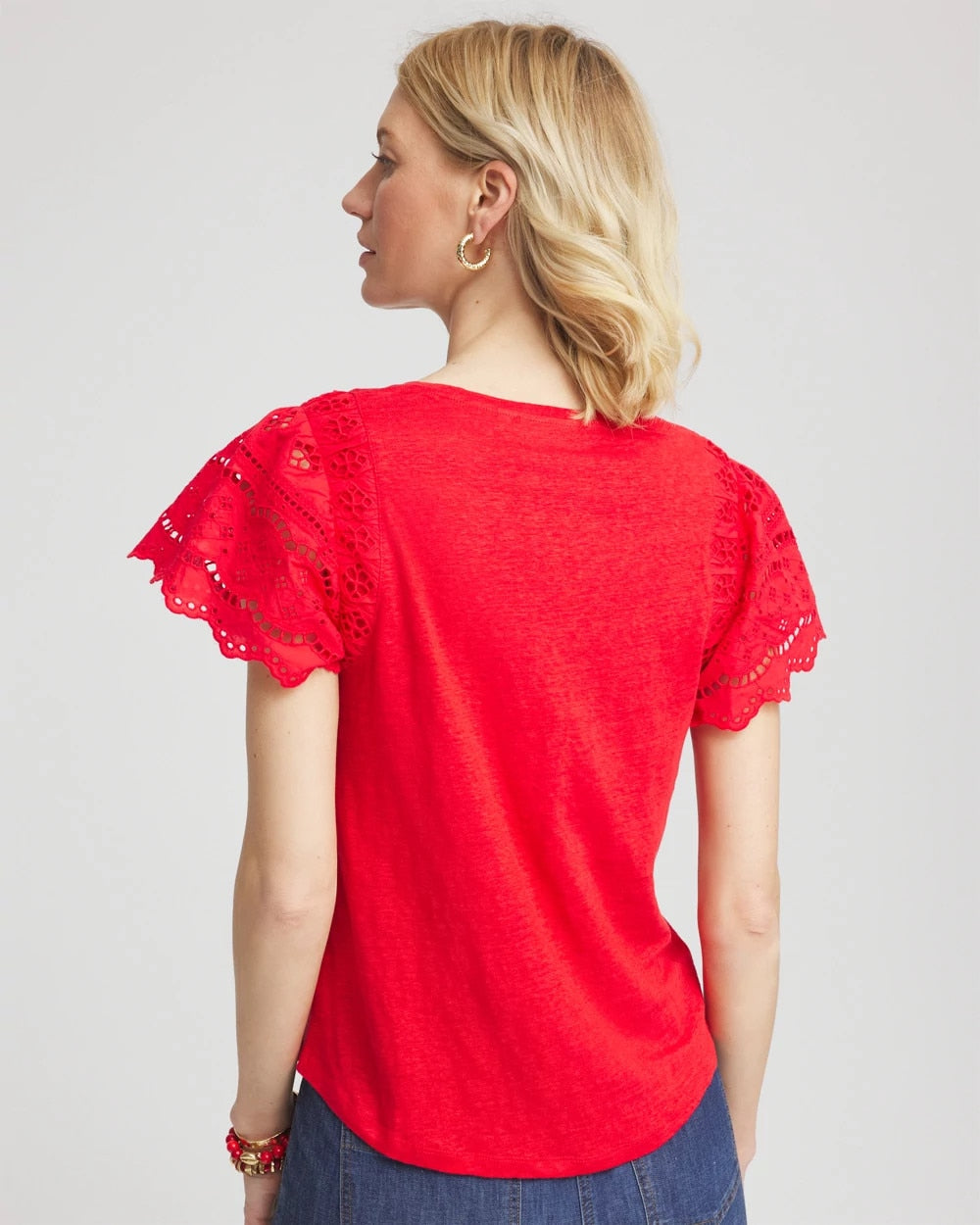 Chico's Linen Embroidered Lace Tee
