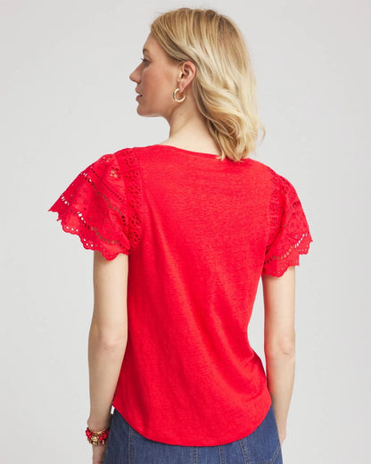Chico's Linen Embroidered Lace Tee
