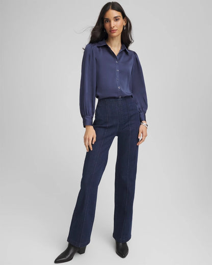 Chico's Puff Sleeve Satin Blouse