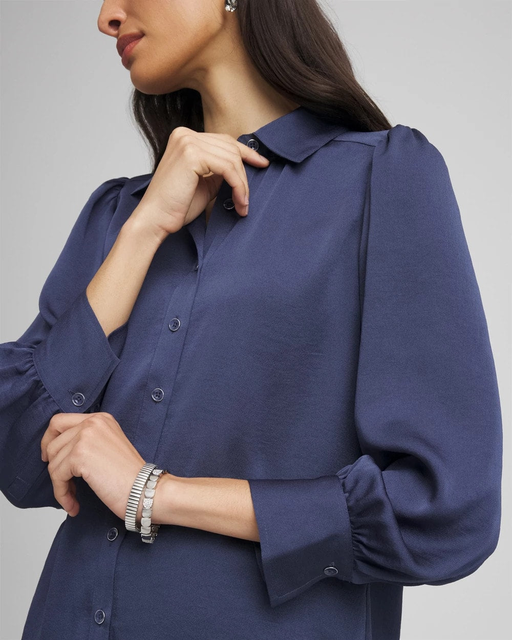 Chico's Puff Sleeve Satin Blouse