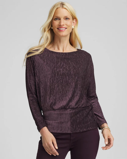 Chico's Crinkle Velvet Banded-Bottom Top