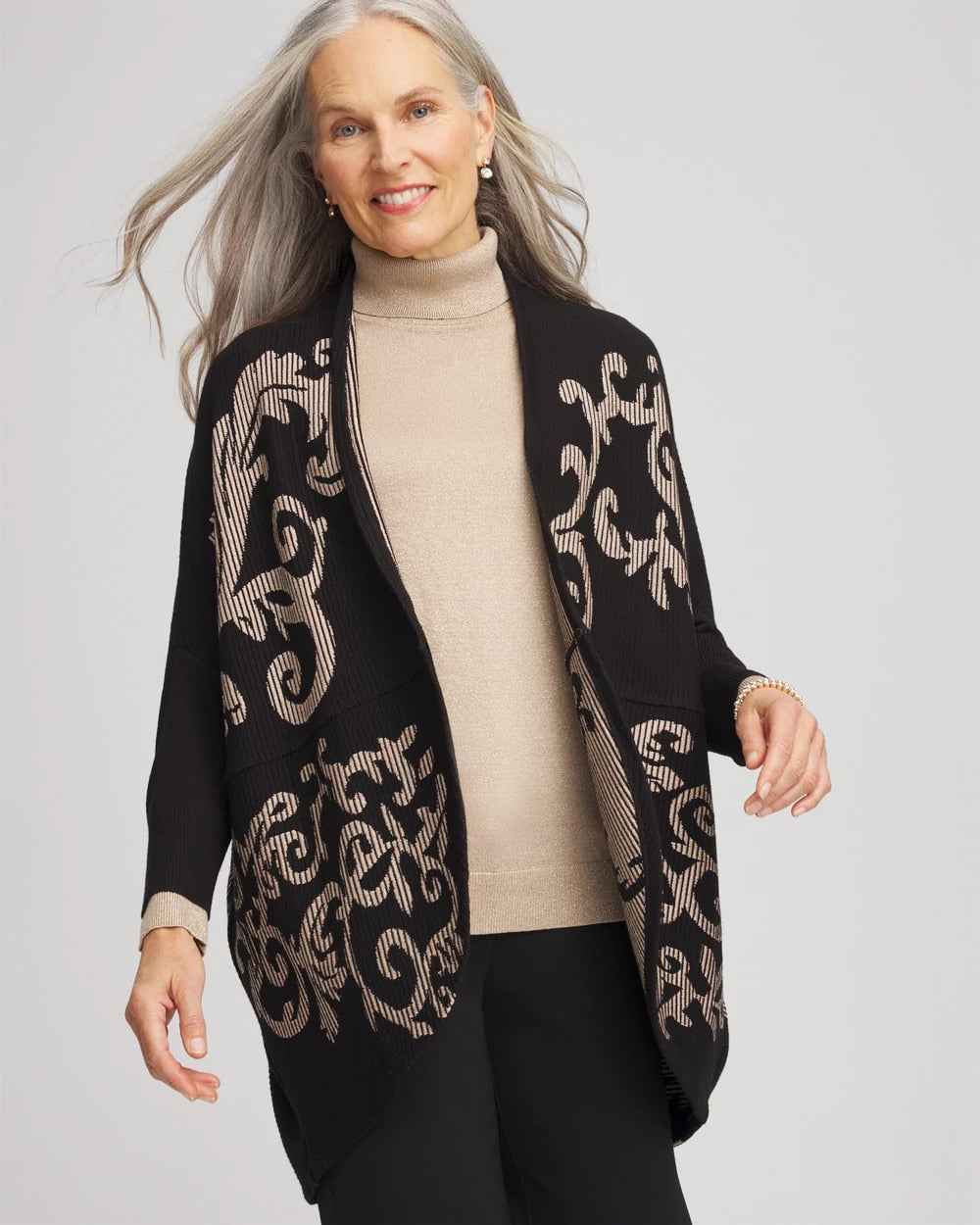 Chico's Ottoman Jacquard Cocoon Cardigan