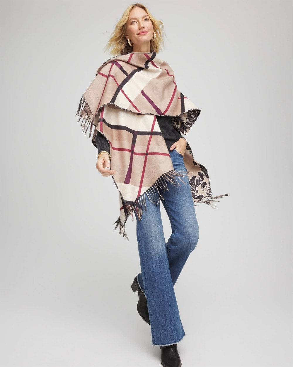 Chico's Reversible Printed Fringe Ruana