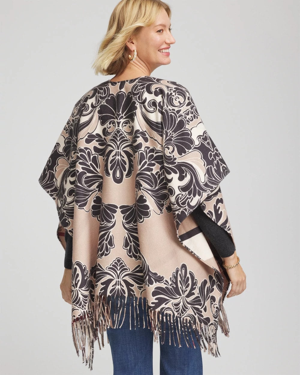Chico's Reversible Printed Fringe Ruana