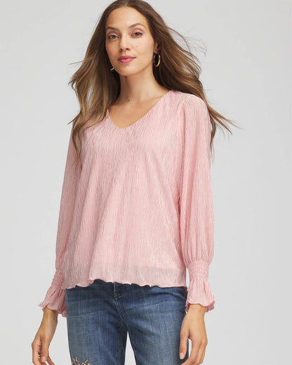 Chico's Crinkle Bodre Voop Neck Top