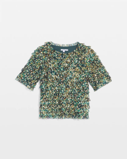 Chico's Foiled Mesh Ruffle Crop Tee