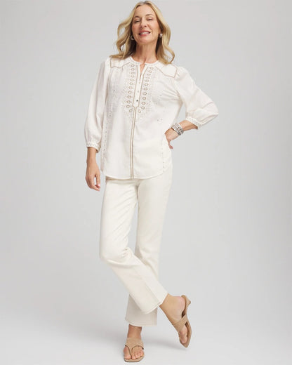 Chico's Embroidered Crinkle-Cotton Blouse