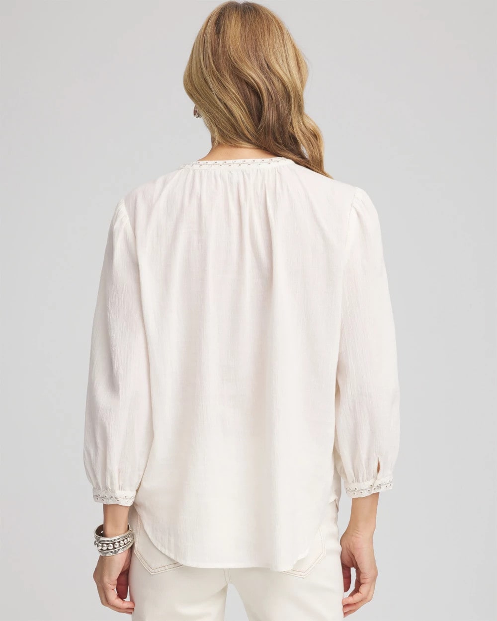 Chico's Embroidered Crinkle-Cotton Blouse