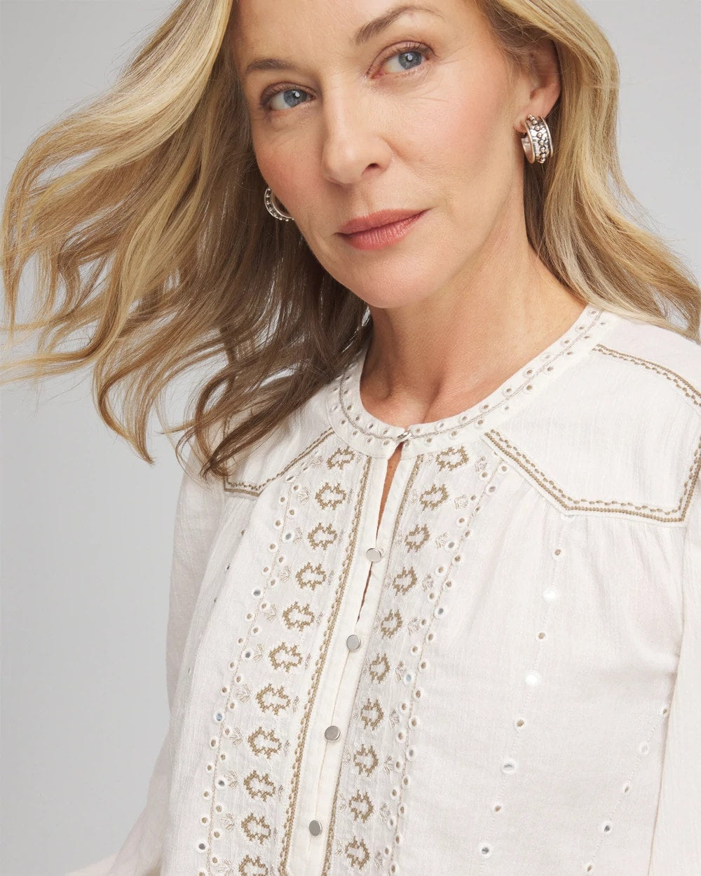 Chico's Embroidered Crinkle-Cotton Blouse