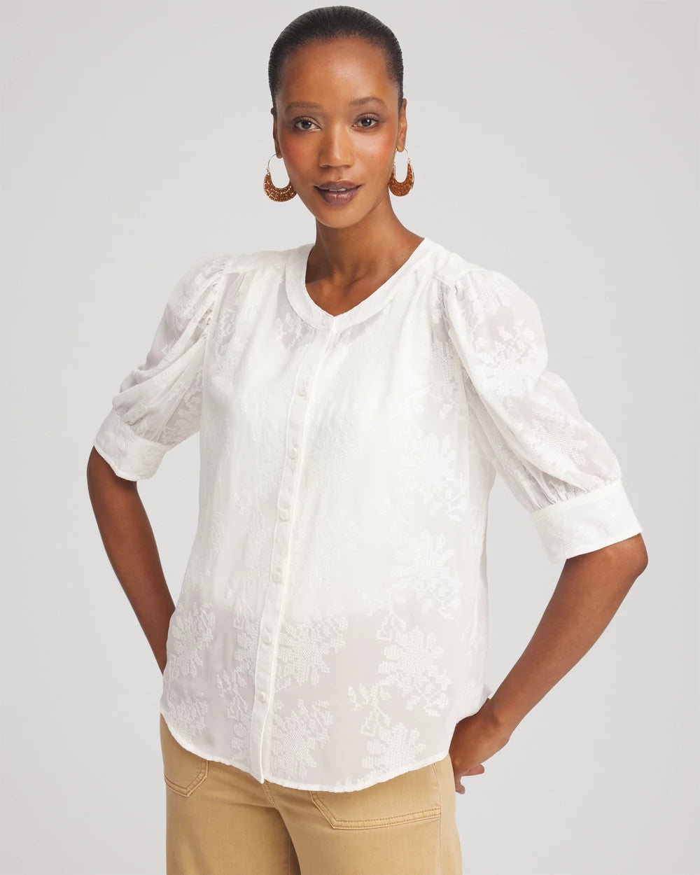 Chico's Chiffon Puff Sleeve Shirt
