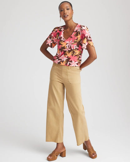 Chico's Floral Petal-Sleeve Voop Neck Tee