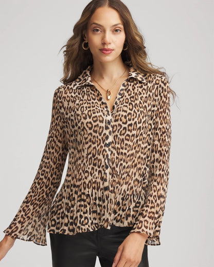 Chico's Animal-Print Pleated Georgette Blouse
