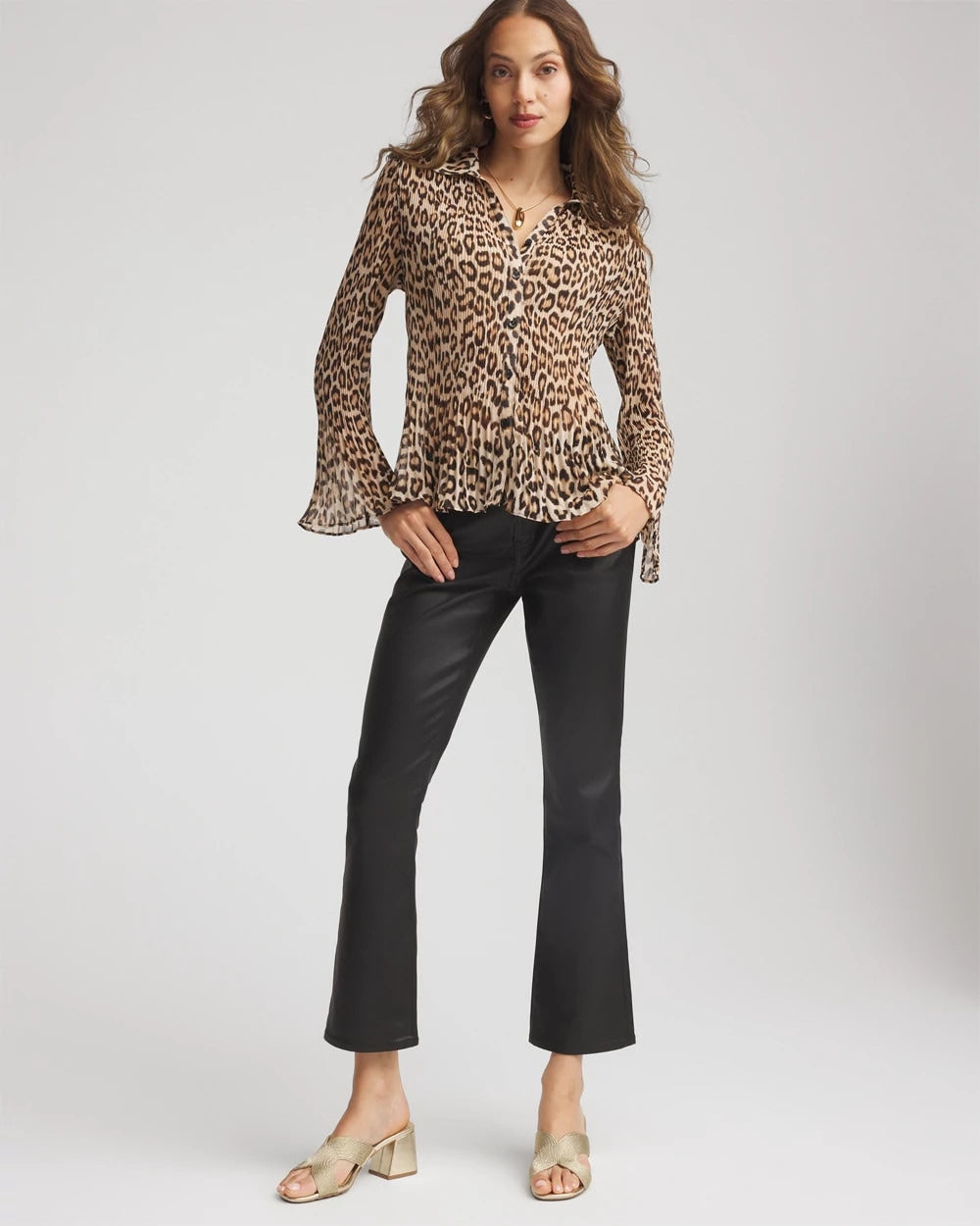 Chico's Animal-Print Pleated Georgette Blouse