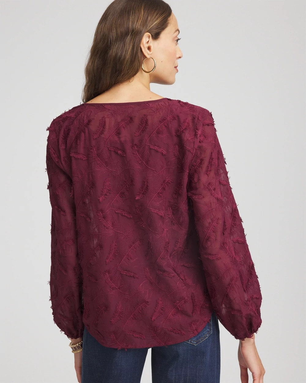 Chico's Feathered Pullover Peasant Blouse