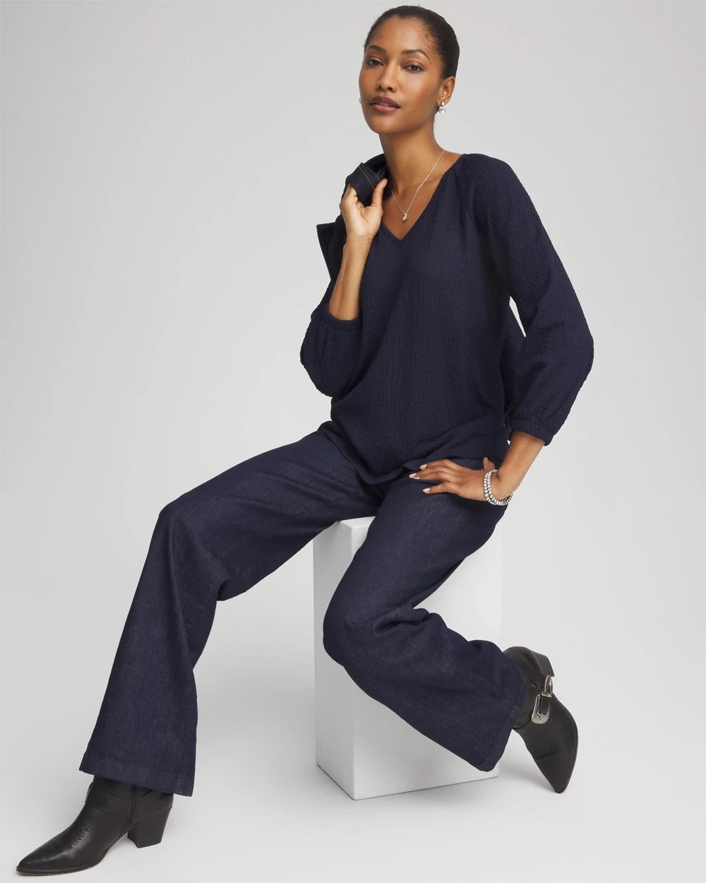 Chico's Textured Raglan V-Neck Top