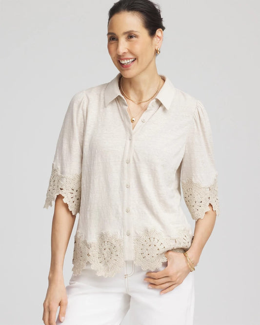 Chico's Crochet Trim Linen Shirt