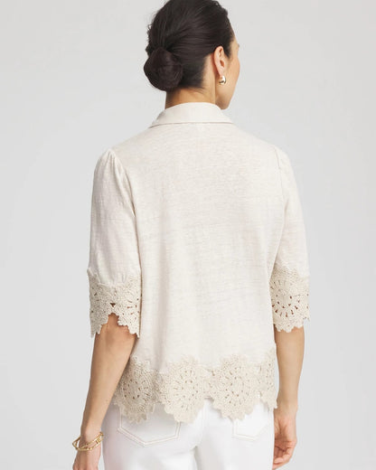 Chico's Crochet Trim Linen Shirt