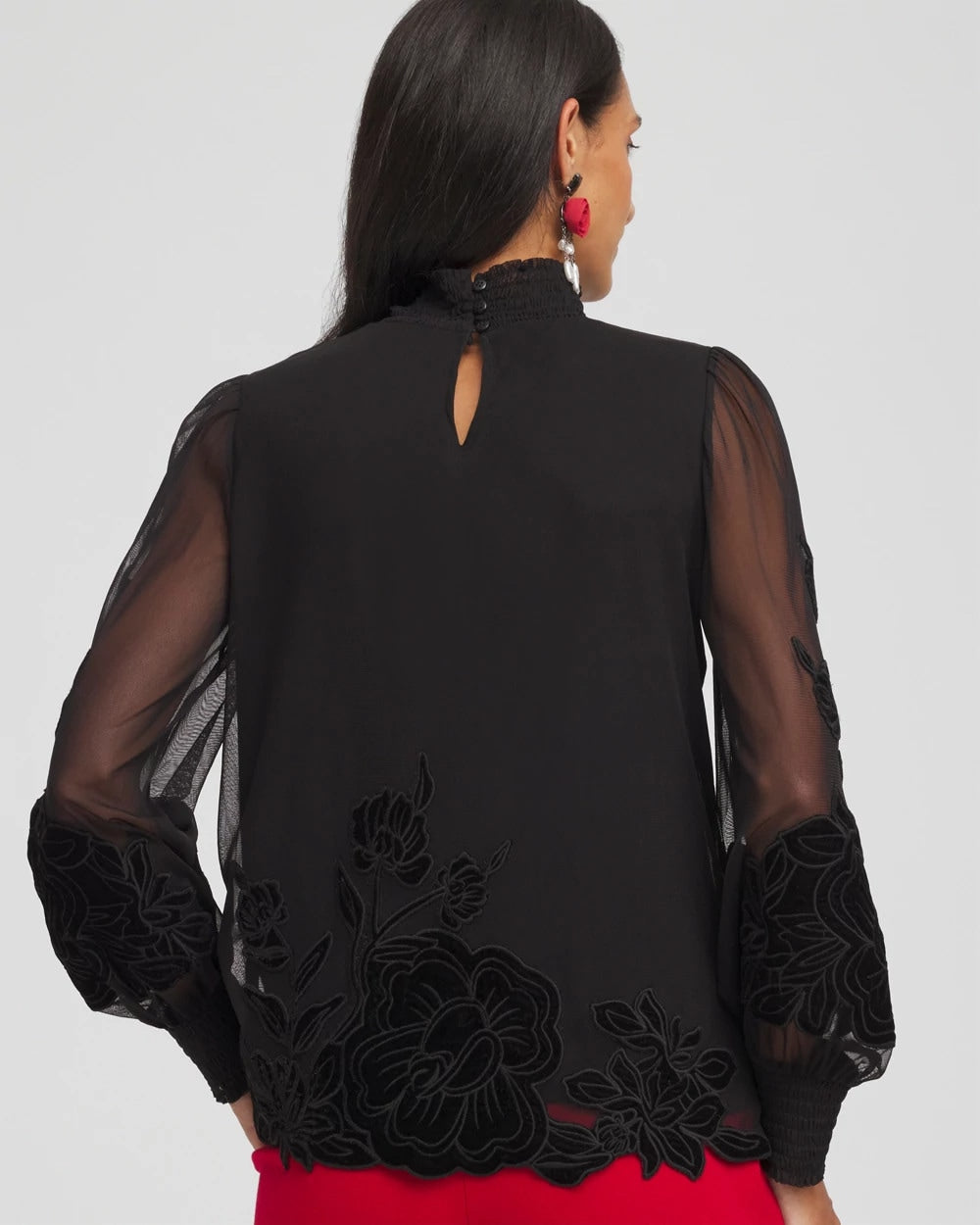 Chico's Sheer Mesh Velvet Appliqué Top