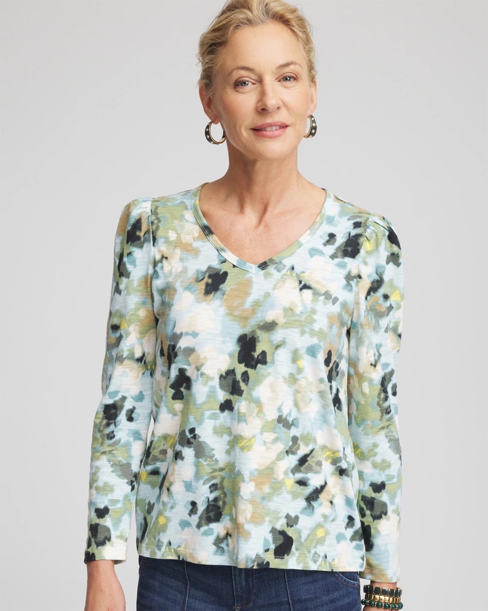 Chico's Printed Slub Puff-Sleeve Tee