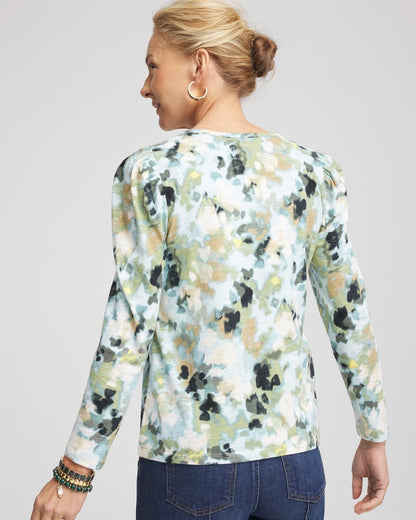 Chico's Printed Slub Puff-Sleeve Tee