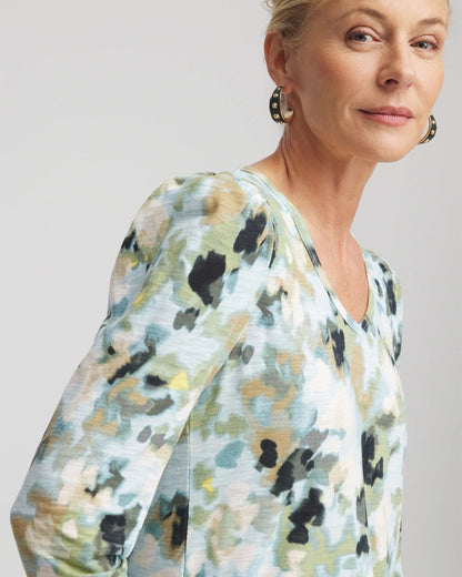 Chico's Printed Slub Puff-Sleeve Tee