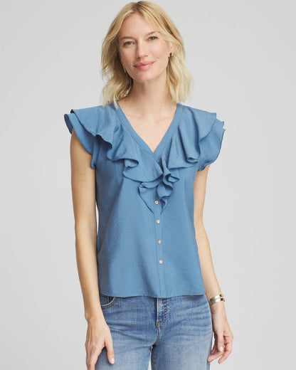 Chico's Crepe Ruffle-Trim Blouse