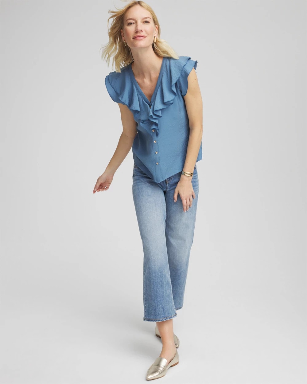 Chico's Crepe Ruffle-Trim Blouse