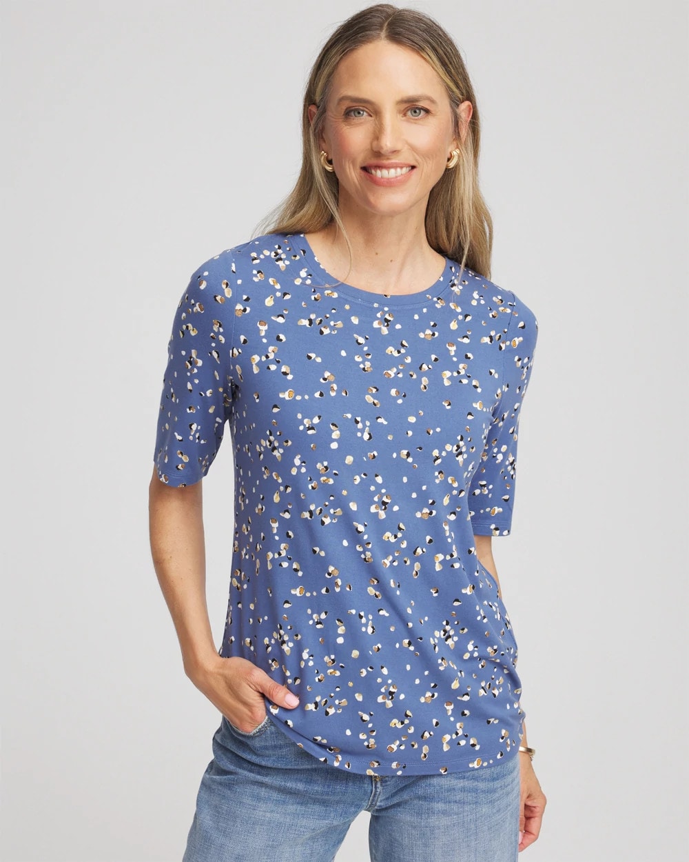 Chico's Printed Elbow Sleeve Tee