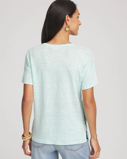 Chico's Linen Embellished Parrot Easy Tee