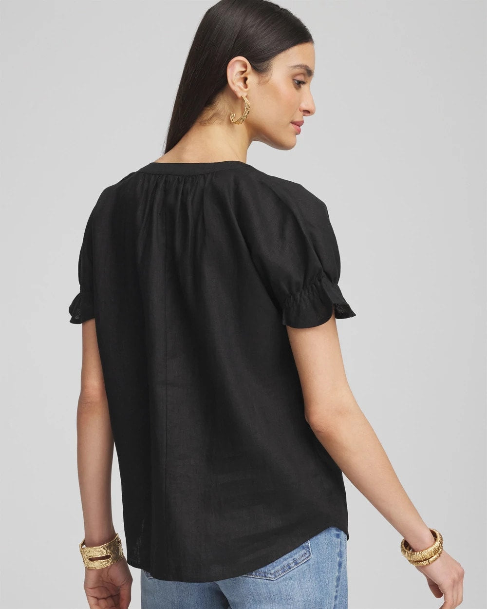 Chico's Linen Flutter-Sleeve Popover Top