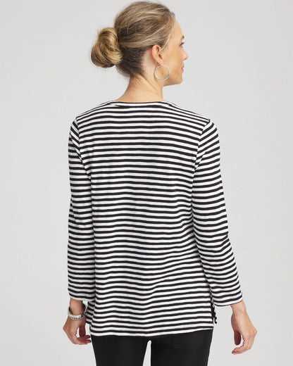 Chico's Striped Slub Splitneck Henley Tee