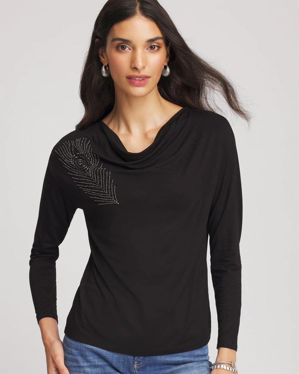 Chico's Embellished Cowlneck Dolman Tee