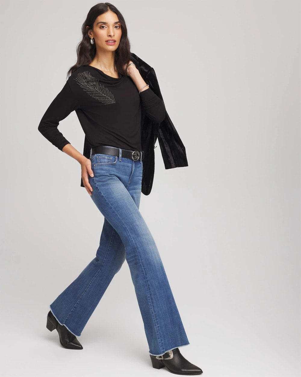 Chico's Embellished Cowlneck Dolman Tee