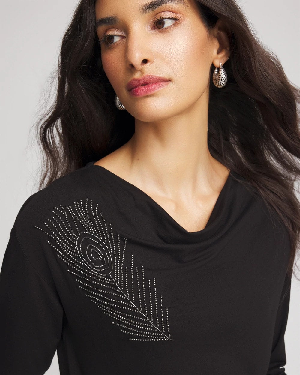 Chico's Embellished Cowlneck Dolman Tee