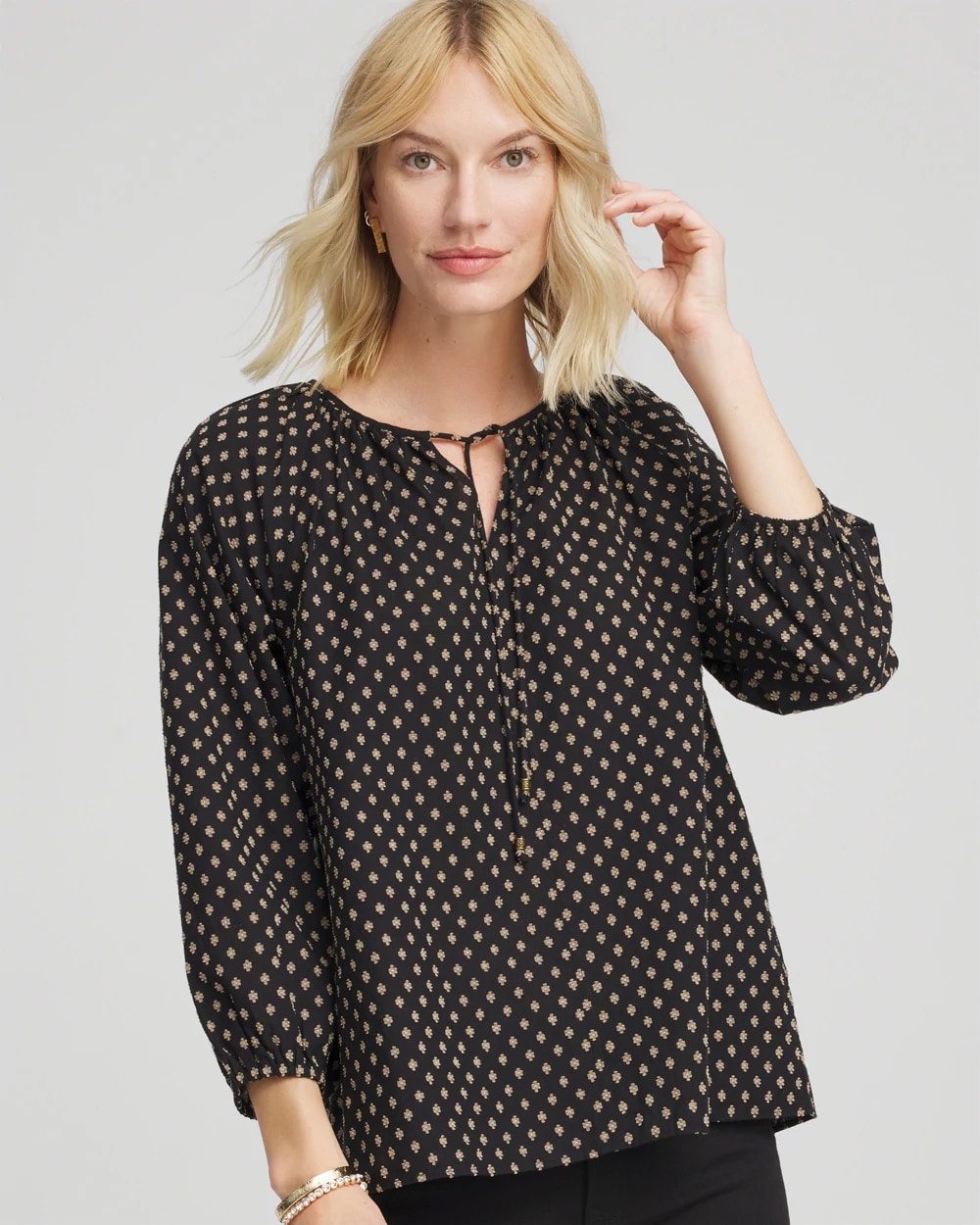 Chico's Floral Print Tie-Neck Top