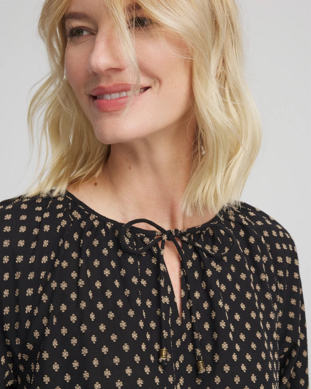 Chico's Floral Print Tie-Neck Top
