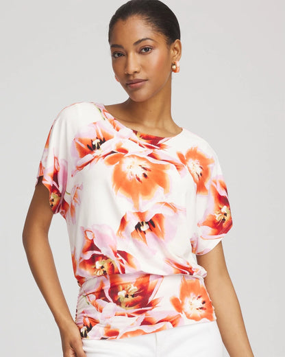Chico's Touch of Cool™ Tropical Ruched Banded Hem Top