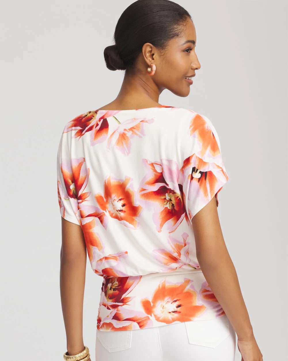 Chico's Touch of Cool™ Tropical Ruched Banded Hem Top