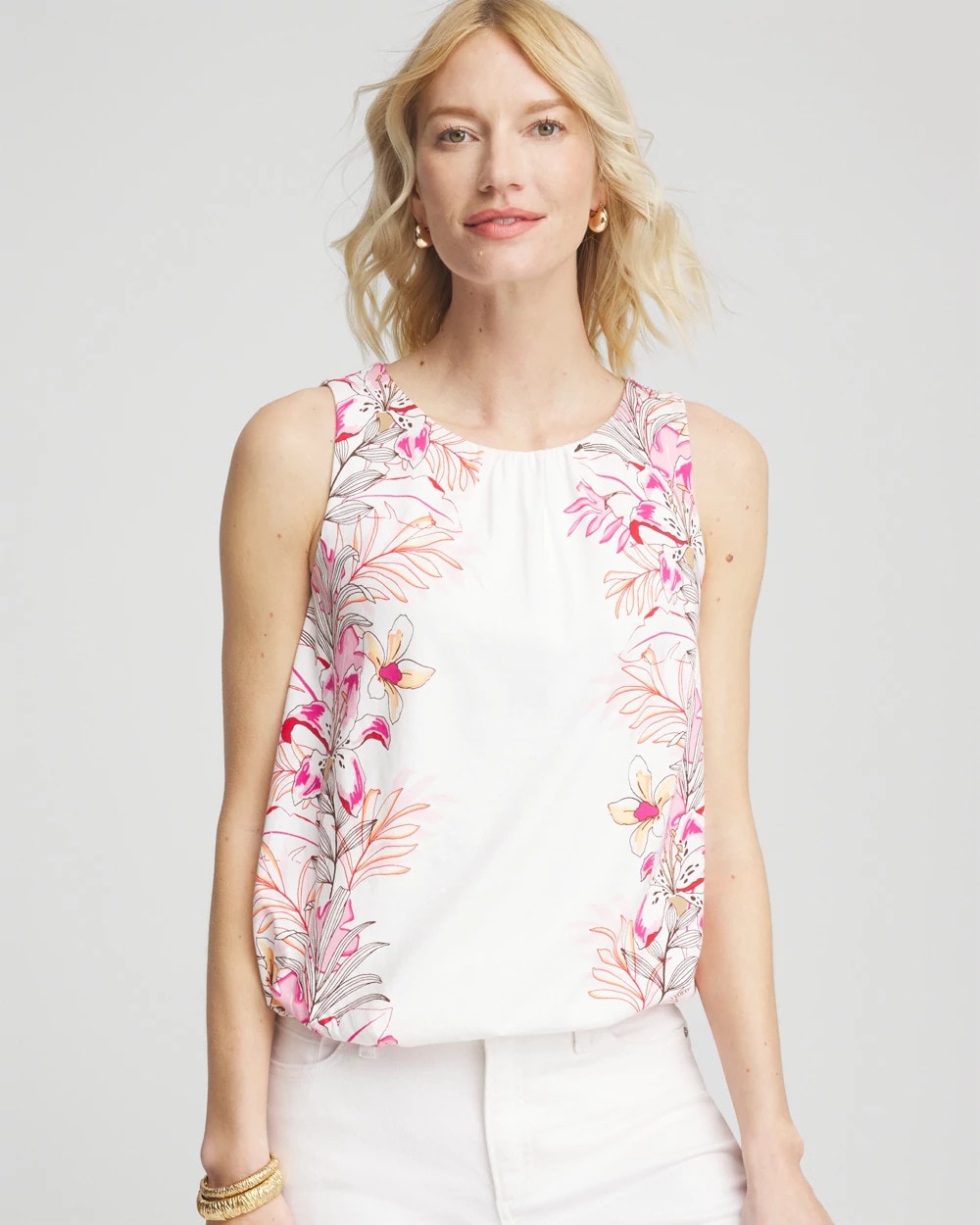 Chico's Tropical Floral Bubble Hem Tee