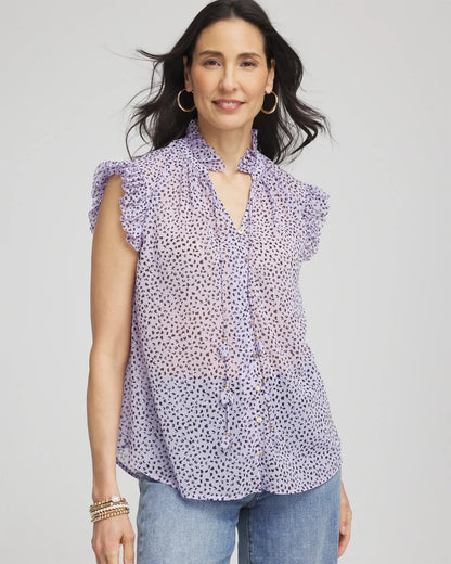 Chico's Cheetah Print Ruffle-Collar Blouse
