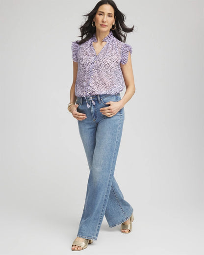 Chico's Cheetah Print Ruffle-Collar Blouse