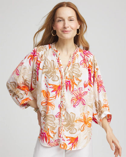 Chico's Floral Braided Batwing Blouse